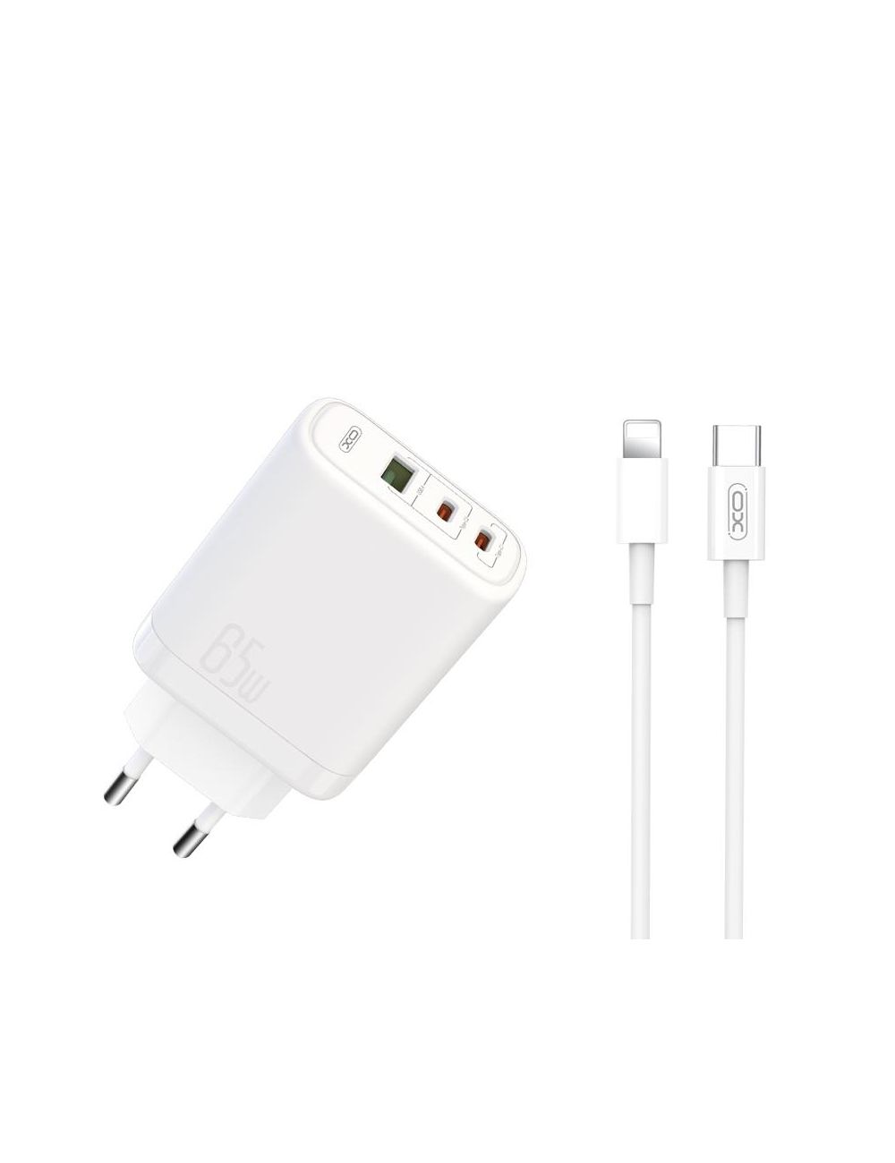 XO ładowarka sieciowa CE04 PD 65W QC4 USB 2xUSB-C BIAŁA + KABEL USB-C/LIGHTNING