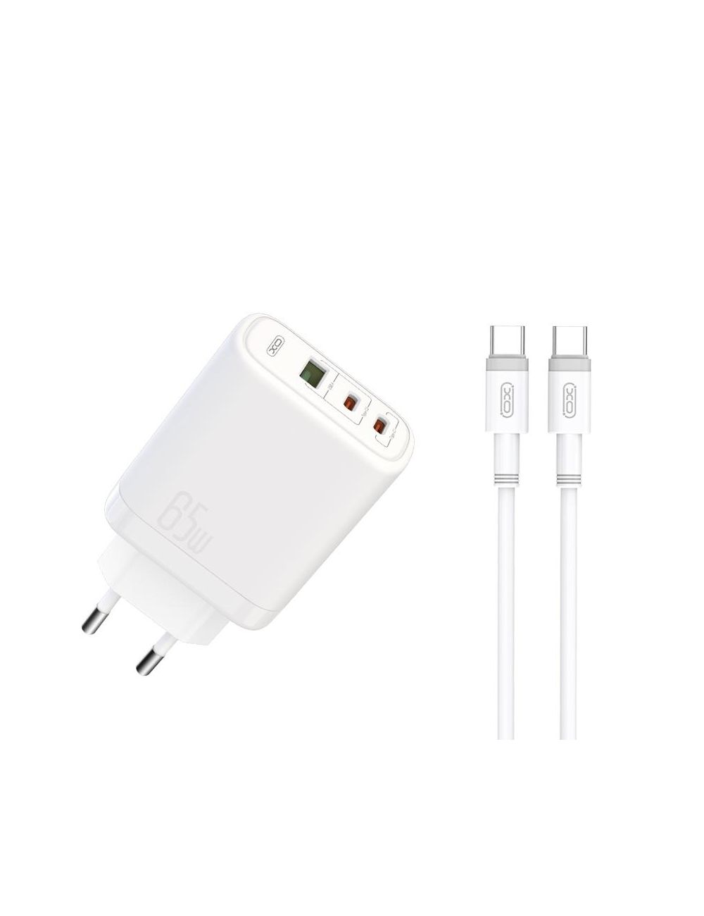 XO ładowarka sieciowa CE04 PD 65W QC4 USB 2xUSB-C BIAŁA + KABEL USB-C/USB-C