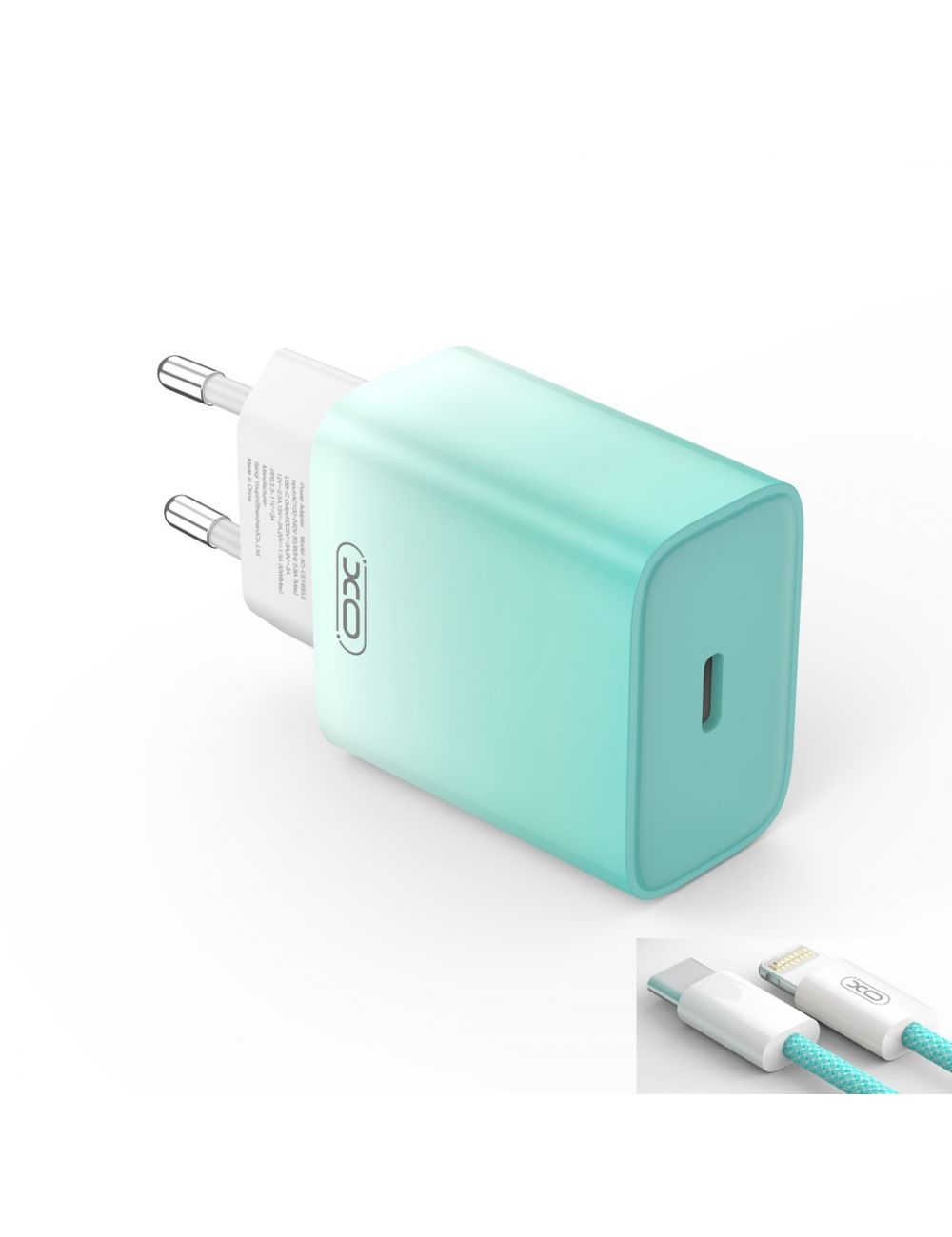 XO ładowarka sieciowa CE18 PD 30W USB-C NIEBIESKO-BIAŁA + KABEL LIGHTNING