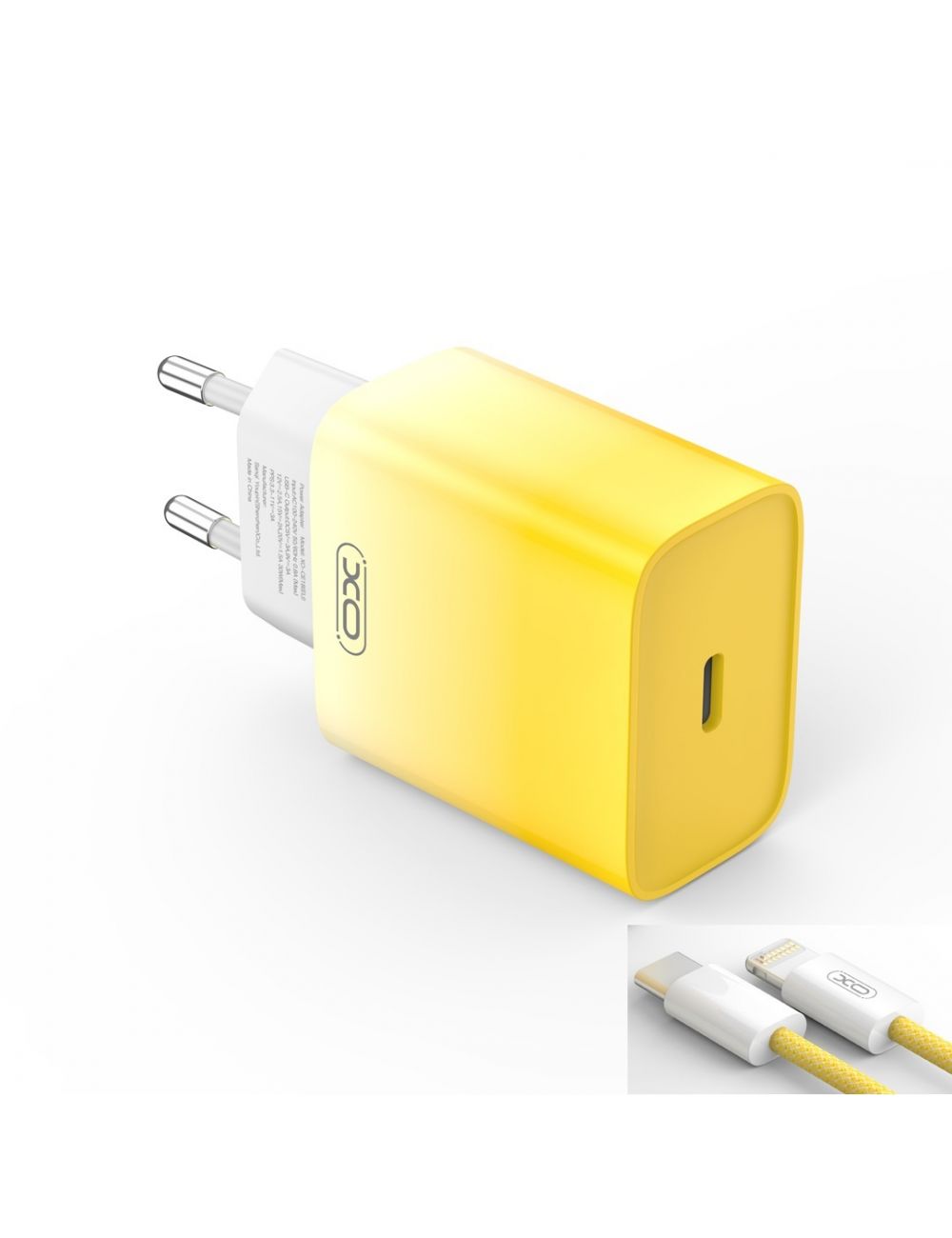 XO ładowarka sieciowa CE18 PD 30W USB-C ŻÓŁTO-BIAŁA + KABEL LIGHTNING