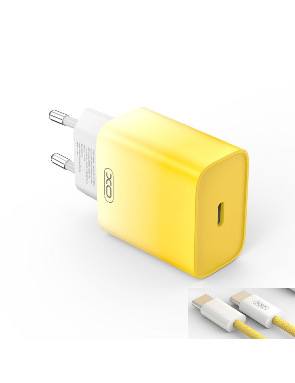 XO ładowarka sieciowa CE18 PD 30W USB-C ŻÓŁTO-BIAŁA + KABEL USB-C