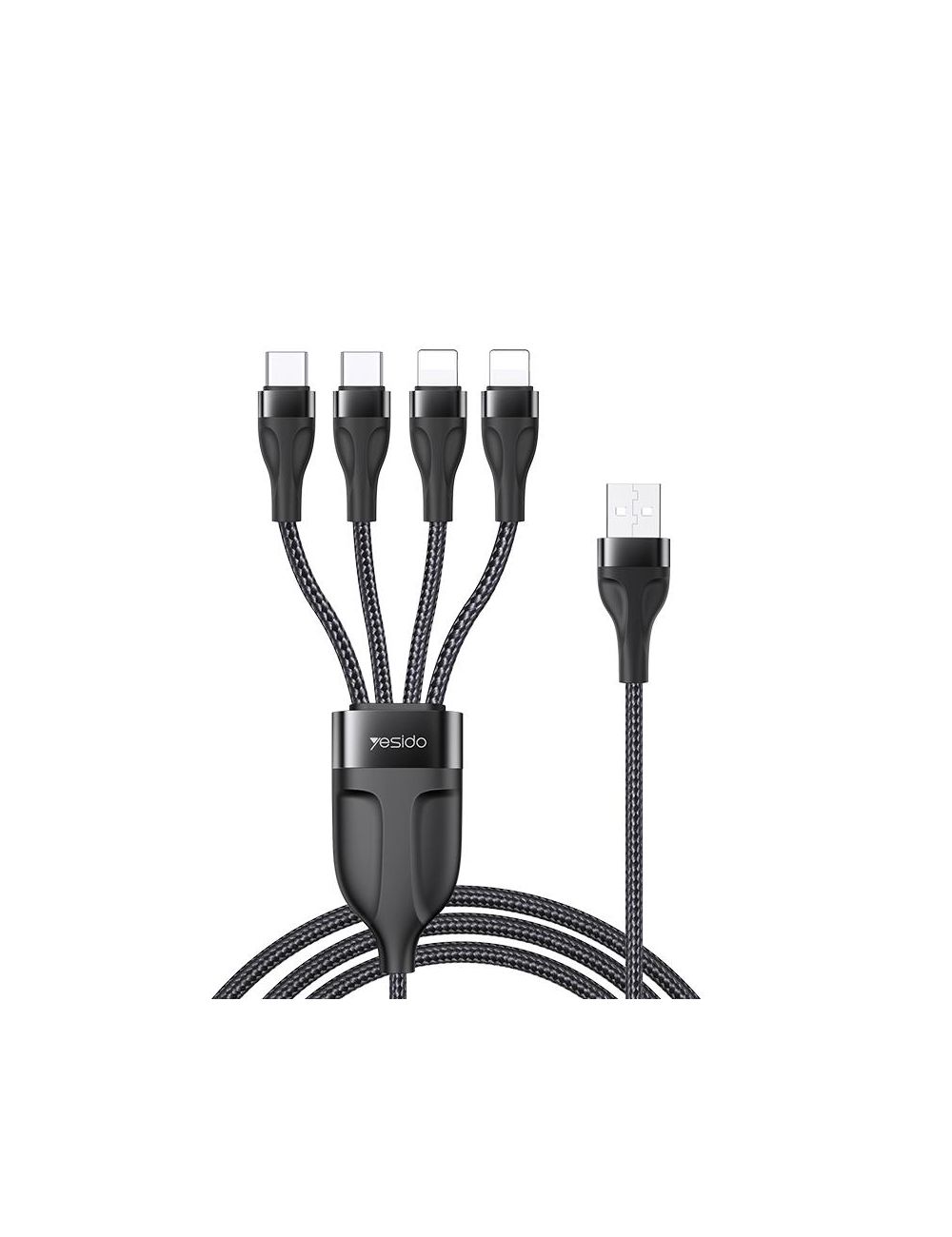 Yesido Kabel CA111 USB-4w1 (2xType-C + 2xLightning) 1.2m 4A, BLACK / CZARNY