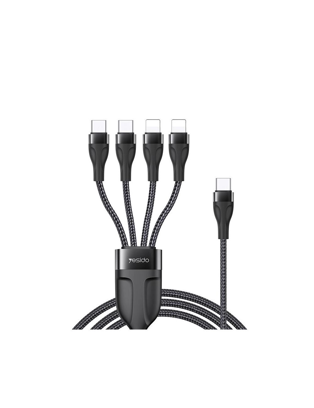 Yesido Kabel CA110 Type-C-4w1 (2xType-C + 2xLightning) 1.2m 4A, BLACK / CZARNY