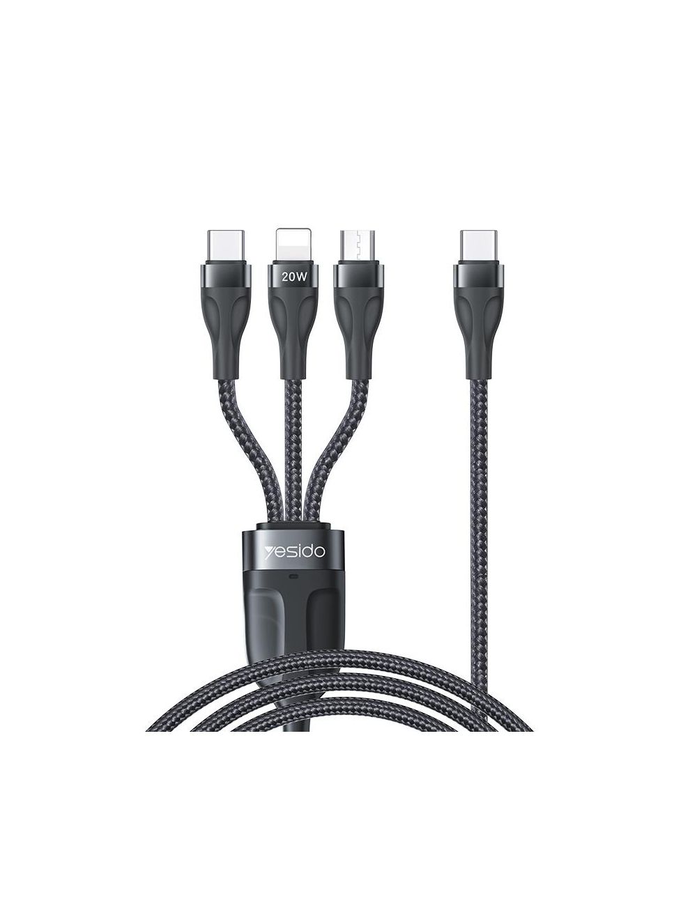 Yesido Kabel CA89 Type-C-3w1 PD 20W 1.2m 3.5A, BLACK / CZARNY