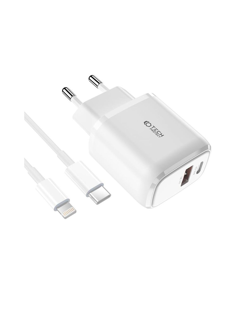 TECH-PROTECT ładowarka sieciowa C20W QC3.0 USB-C/USB + KABEL LIGHTNING WHITE