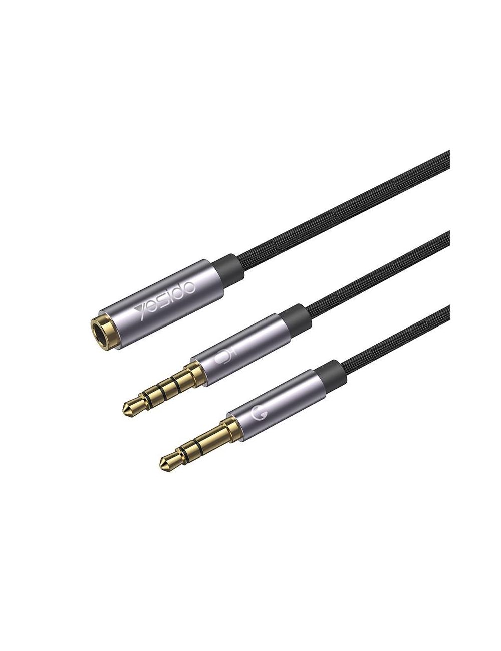 Yesido Kabel Audio YAU29 3.5mm Aux Female - 2x 3.5mm Aux Male , 30cm, BLACK / CZARNY