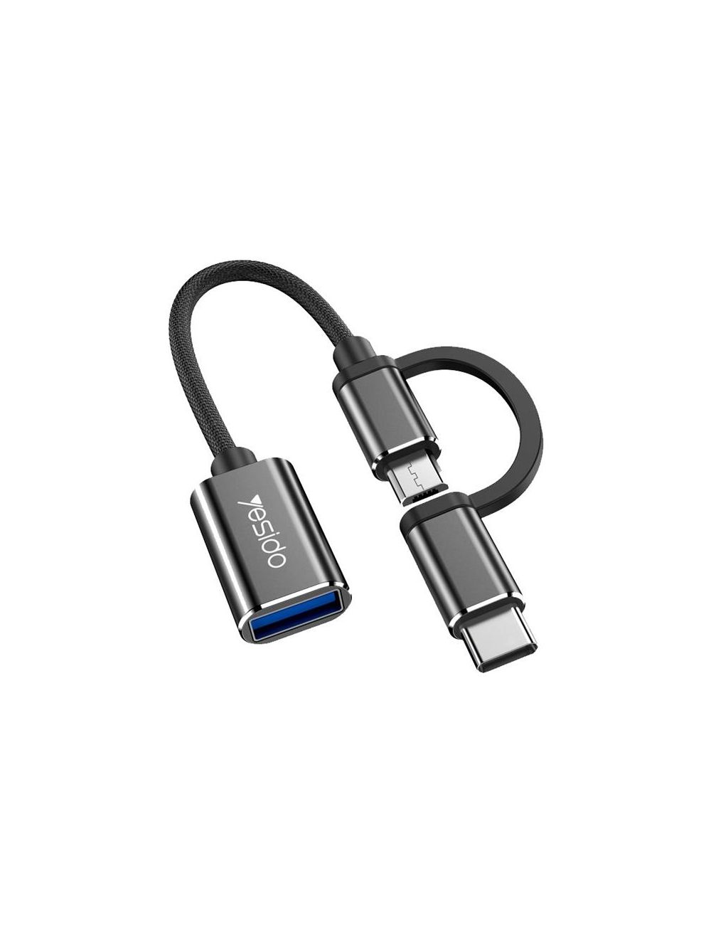 Yesido Adapter OTG GS02 2w1 Type-C/Micro Male - USB Female, 10cm, BLACK / CZARNY