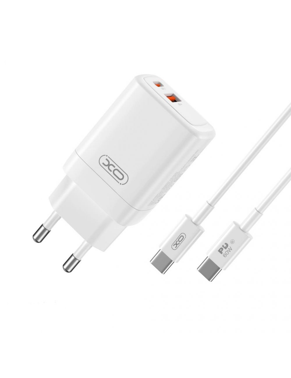 XO ładowarka sieciowa CE16 GAN 45W 1xUSB-C 1xUSB BIAŁA + KABEL USB-C/USB-C