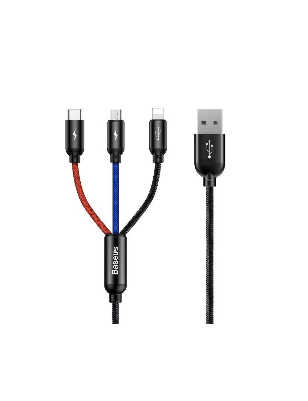 KABEL BASEUS PRIMARY COLORS 3w1 USB-C/LIGHTNING/MICRO USB 3.5A 1.2M BL