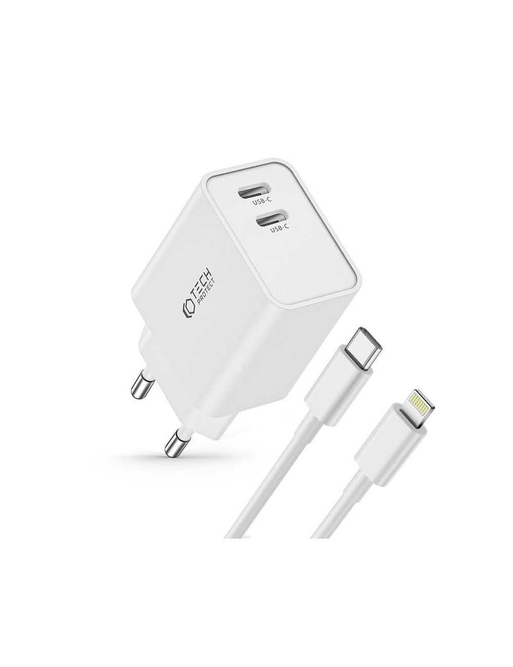 TECH-PROTECT ładowarka sieciowa C35W 2xUSB-C + KABEL LIGHTNING WHITE