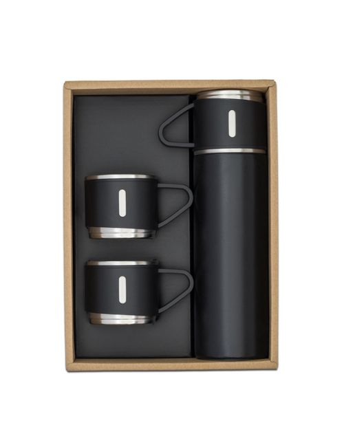 Termos z kubkami Attu 500 ml, czarny - druga jakość