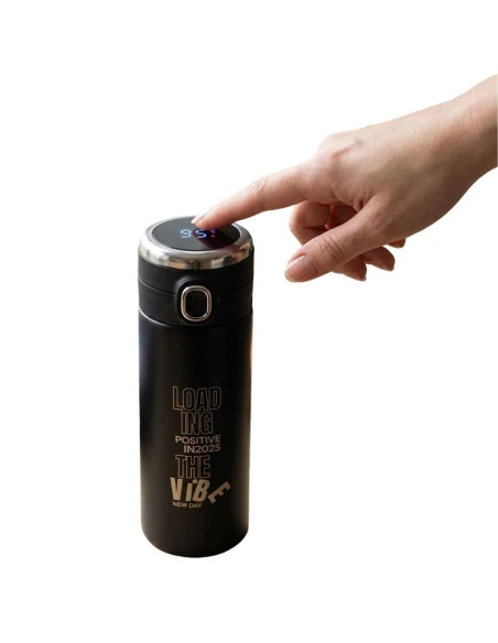 Kubek termiczny z termometrem Bounce 420 ml, czarny