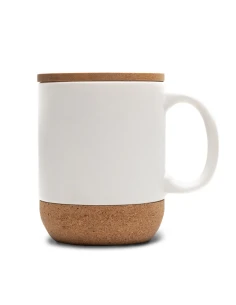 Kubek ceramiczny z bambusową przykrywką Giulia 400 ml, biały