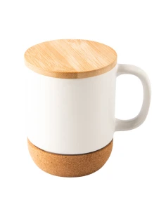 Kubek ceramiczny z bambusową przykrywką Giulia 400 ml, biały 2