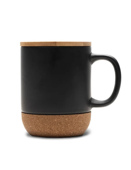 Kubek ceramiczny z bambusową przykrywką Giulia 400 ml, czarny