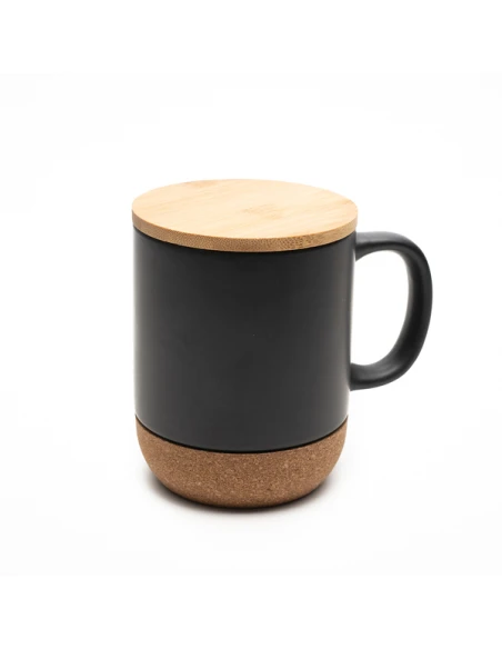 Kubek ceramiczny z bambusową przykrywką Giulia 400 ml, czarny