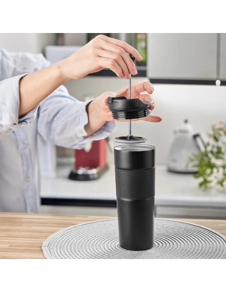 Kubek termiczny z french press Aspet 450 ml, czarny