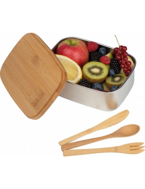 Lunchbox ze stali nierdzewnej z bambusową pokrywką
