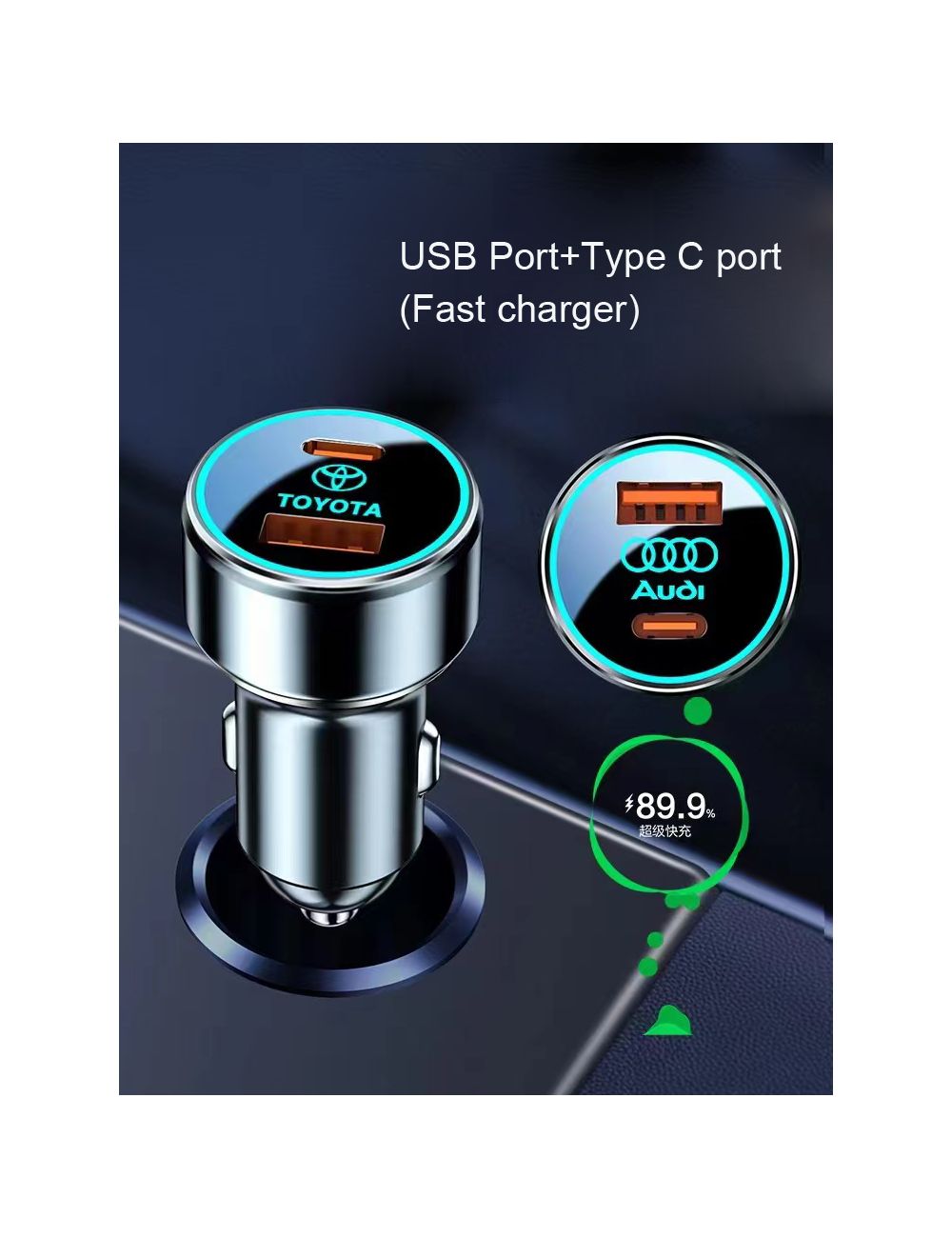 Ładowarka samochodowa z podświetlanym logo