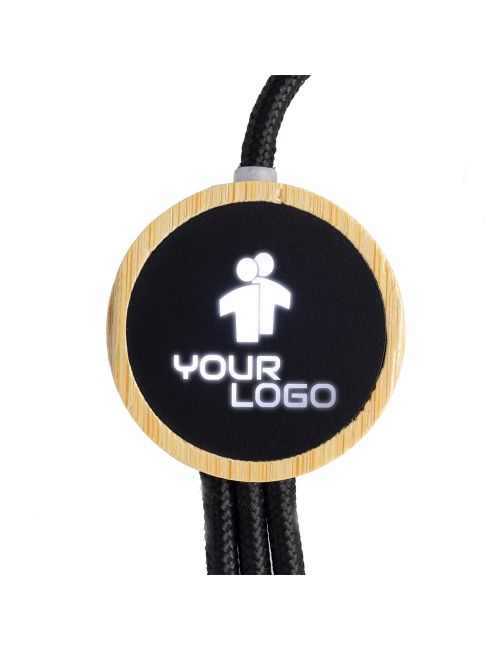 Długi kabel 4w1 z podświetlanym logo w drewnianej obudowie