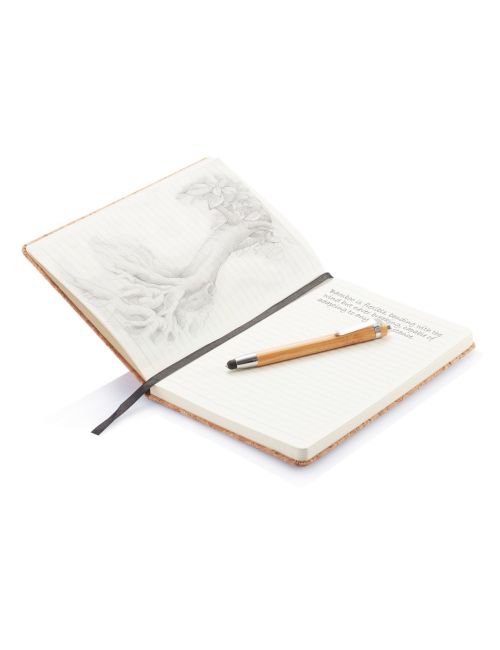 Korkowy notatnik A5, długopis, touch pen