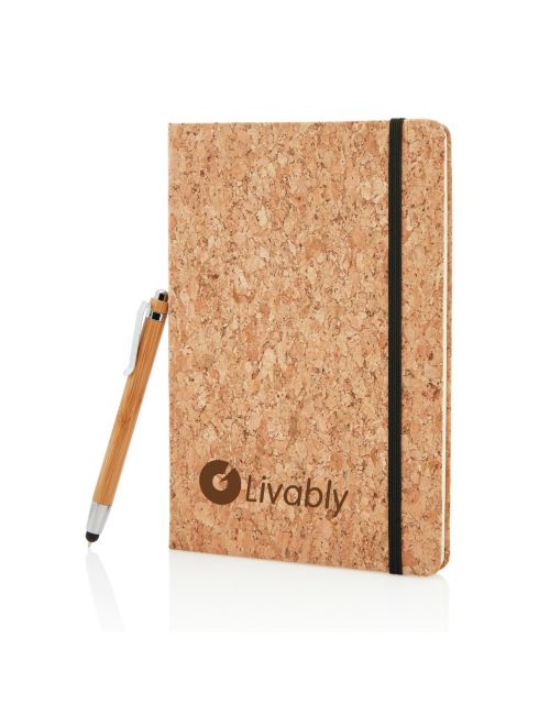 Korkowy notatnik A5, długopis, touch pen