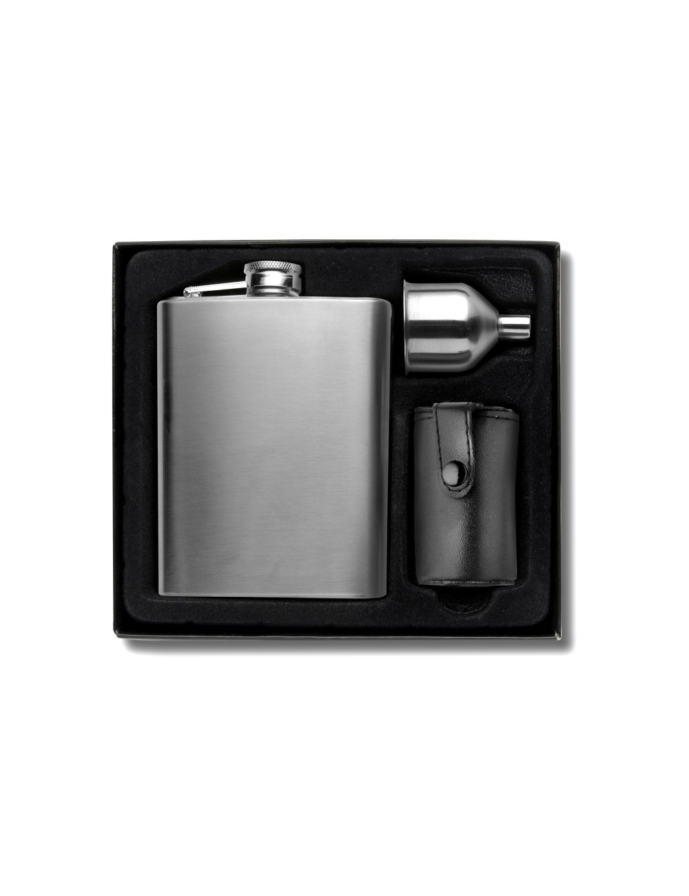 Piersiówka 220 ml, kieliszki 30 ml, lejek