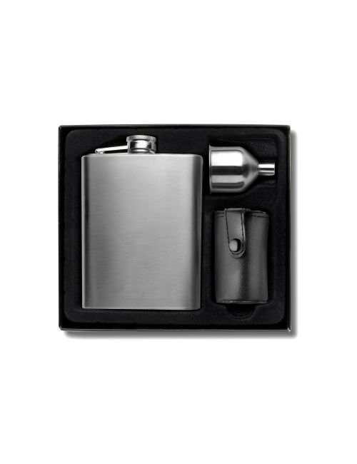 Piersiówka 220 ml, kieliszki 30 ml, lejek