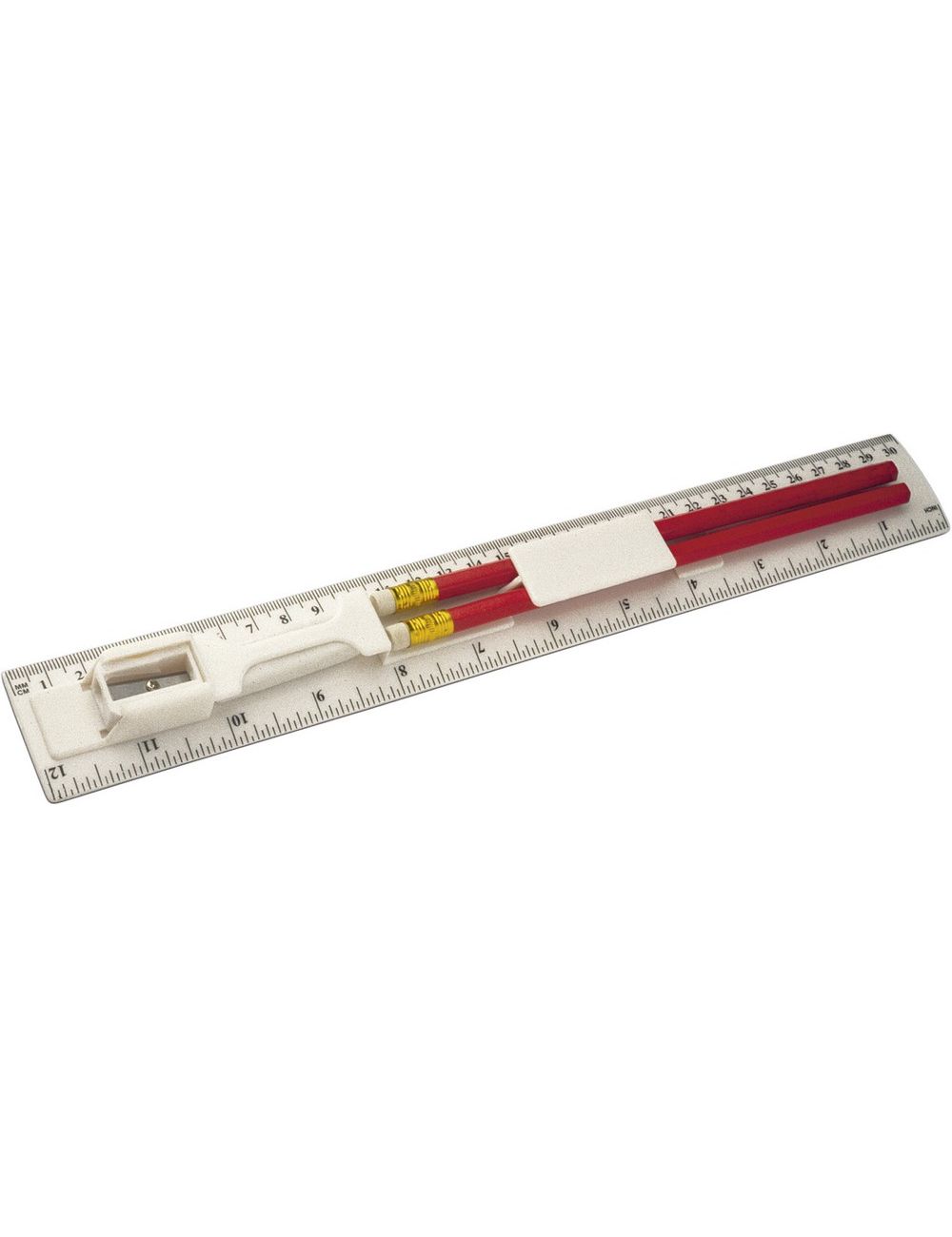 Linijka, 2 ołówki, temperówka, gumka