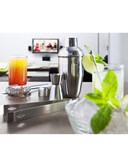 Zestaw do koktajli, shaker, szczypce do lodu, łyżka