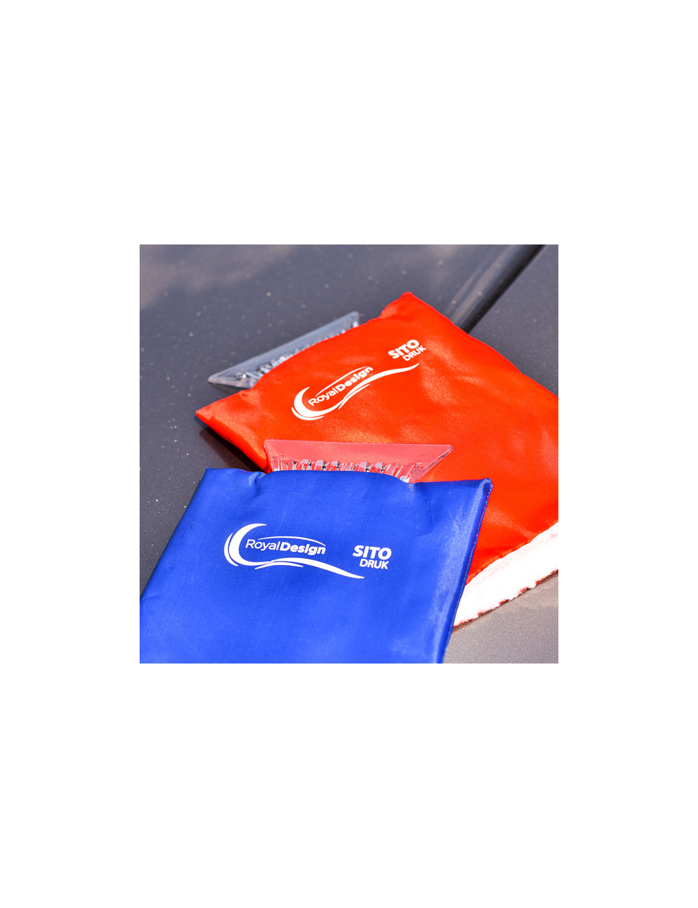 Skrobaczka do szyb z rękawicą, czerwony 