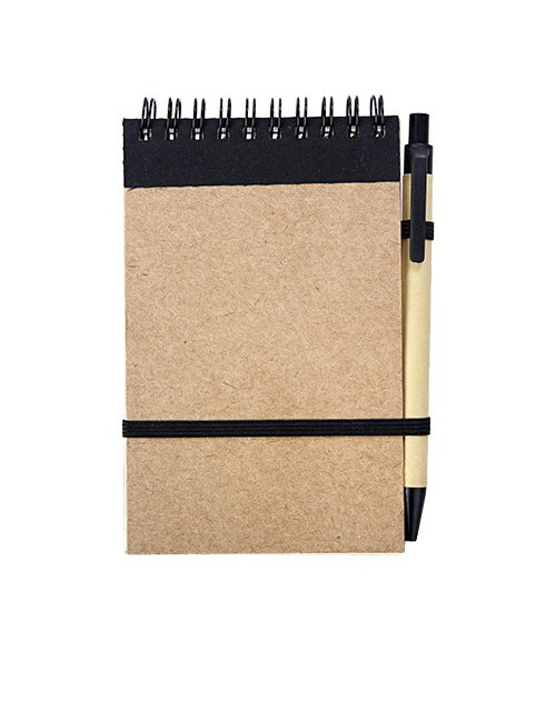 Notes Kraft 90x140/70k gładki z długopisem, czarny/beżowy