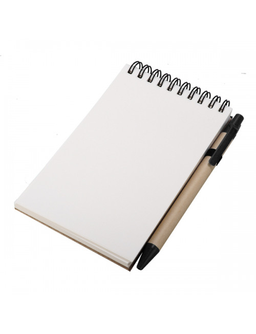 Notes Kraft 90x140/70k gładki z długopisem, czarny/beżowy