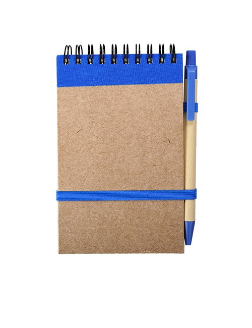 Notes Kraft 90x140/70k gładki z długopisem, niebieski/beżowy