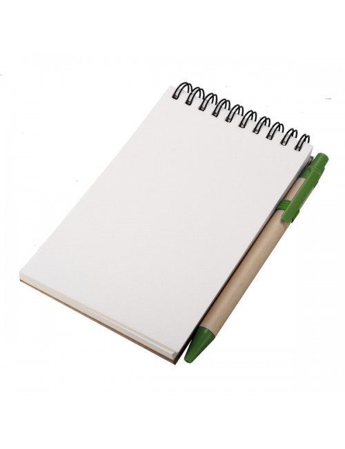 Notes Kraft 90x140/70k gładki z długopisem, zielony/beżowy 