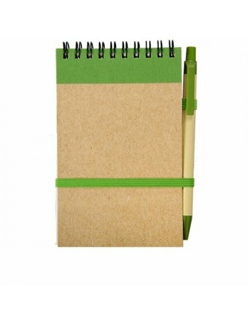 Notes Kraft 90x140/70k gładki z długopisem, zielony/beżowy 