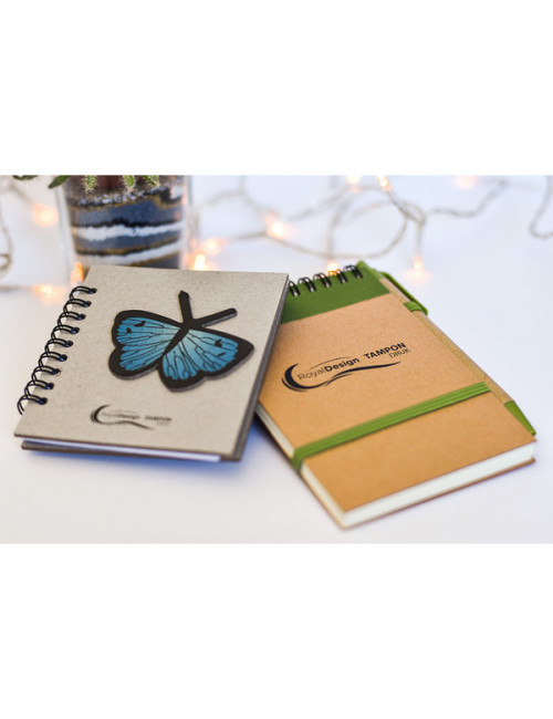 Notes Kraft 90x140/70k gładki z długopisem, zielony/beżowy 