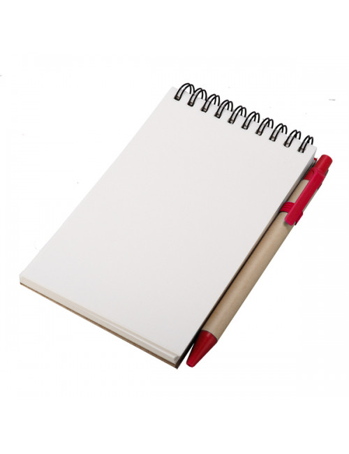 Notes Kraft 90x140/70k gładki z długopisem, czerwony/beżowy