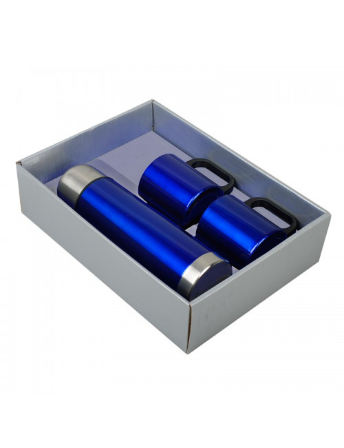 Metalowy termos Picnic 480 ml + 2 kubki, niebieski/srebrny