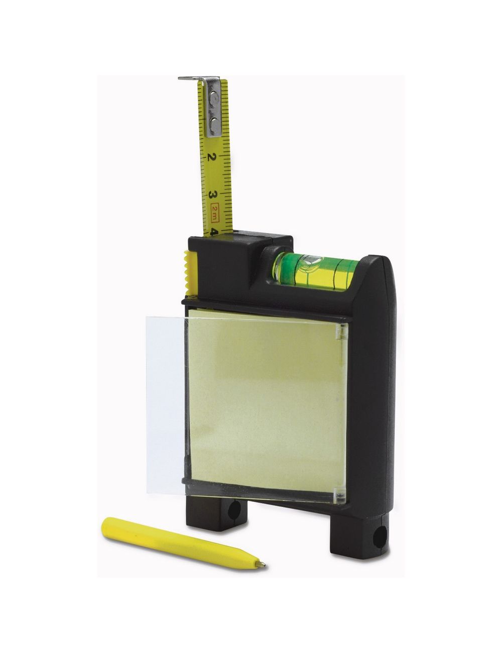 Miara 2m, poziomica, notatnik, długopis