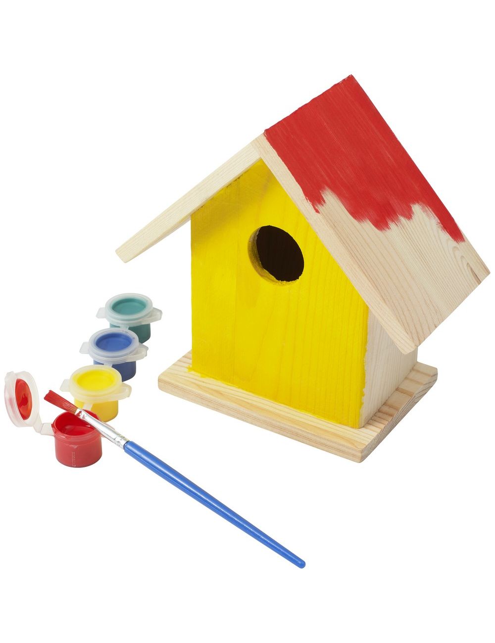 Domek dla ptaków do malowania, farbki i pędzelek