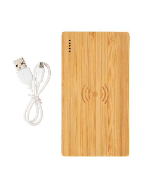 Bambusowy, bezprzewodowy power bank 4000 mAh