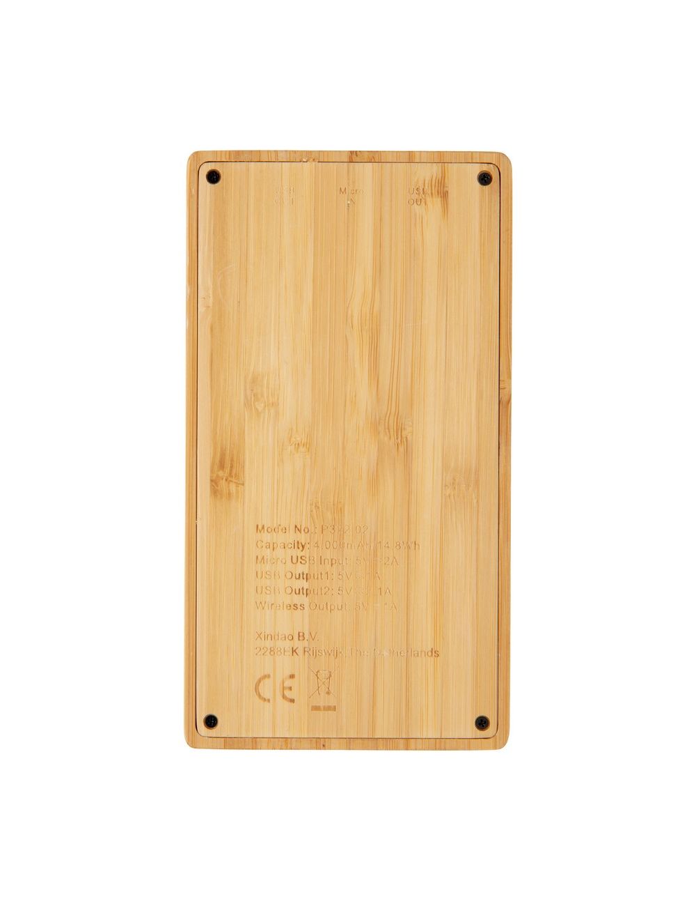 Bambusowy, bezprzewodowy power bank 4000 mAh