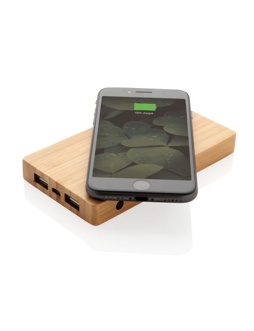 Bambusowy, bezprzewodowy power bank 4000 mAh