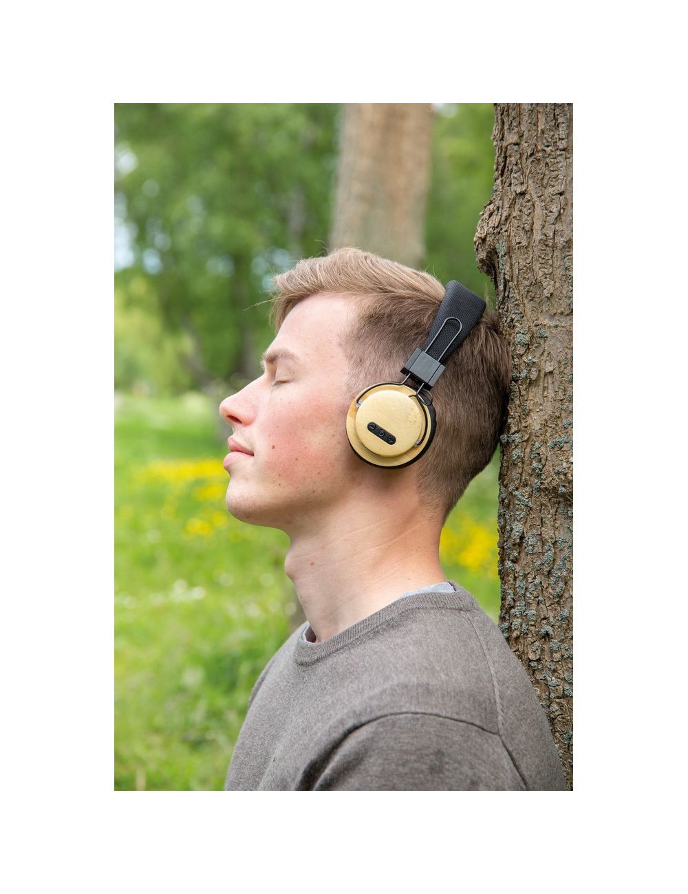 Bambusowe, bezprzewodowe słuchawki nauszne