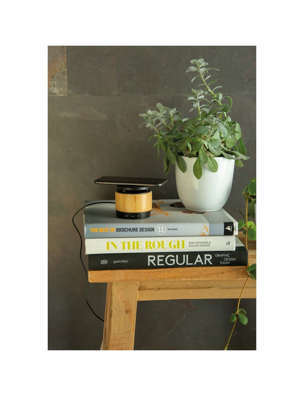 Bambusowy głośnik bezprzewodowy 3W, ładowarka...