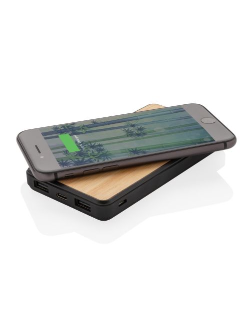 Bambusowy, bezprzewodowy power bank 8000 mAh