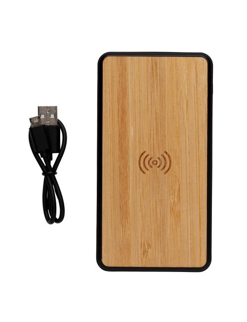 Bambusowy, bezprzewodowy power bank 8000 mAh