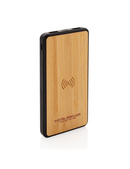 Bambusowy, bezprzewodowy power bank 8000 mAh