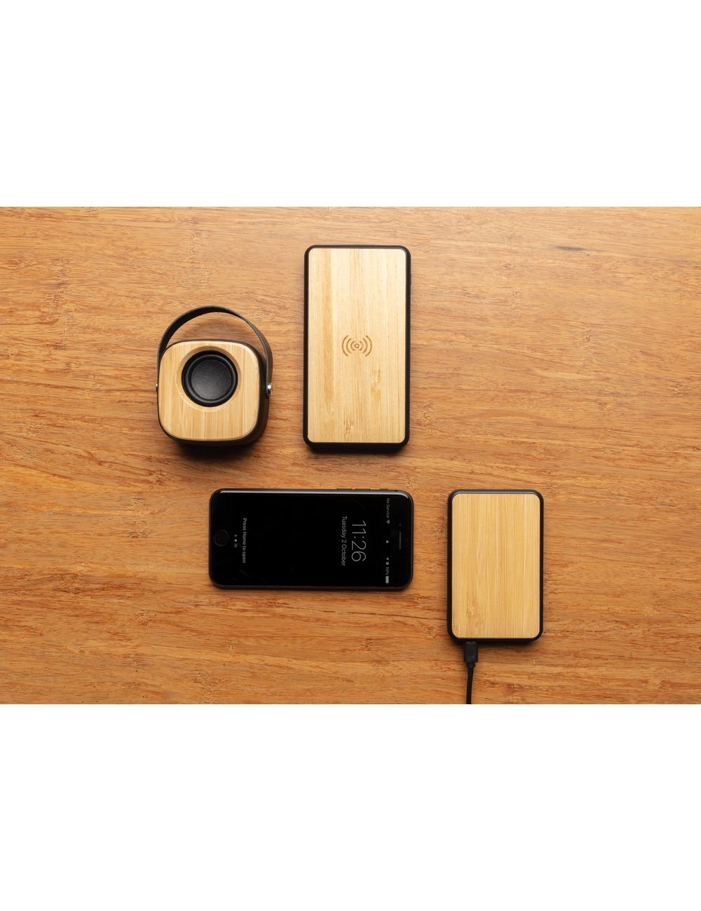 Bambusowy, bezprzewodowy power bank 8000 mAh